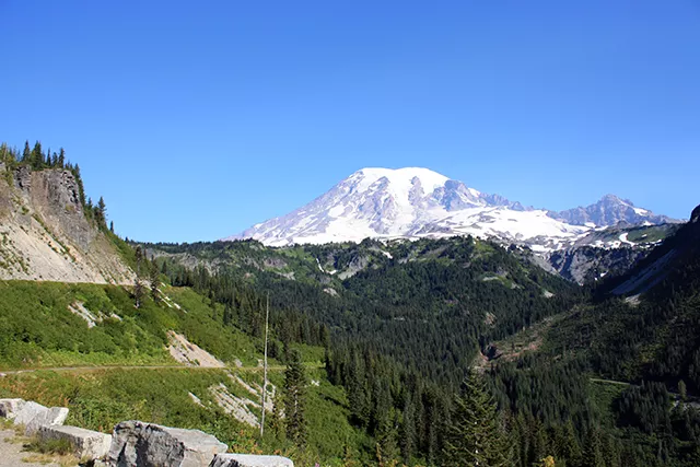View of Mount Rainier from Stevens Canyon Overlook in Mount Rainier National Park