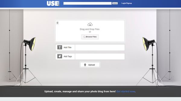 The Use.com homepage where you upload files