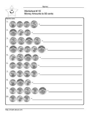 Money Worksheets. Adding coins to 50 cents. Adding money worksheets.