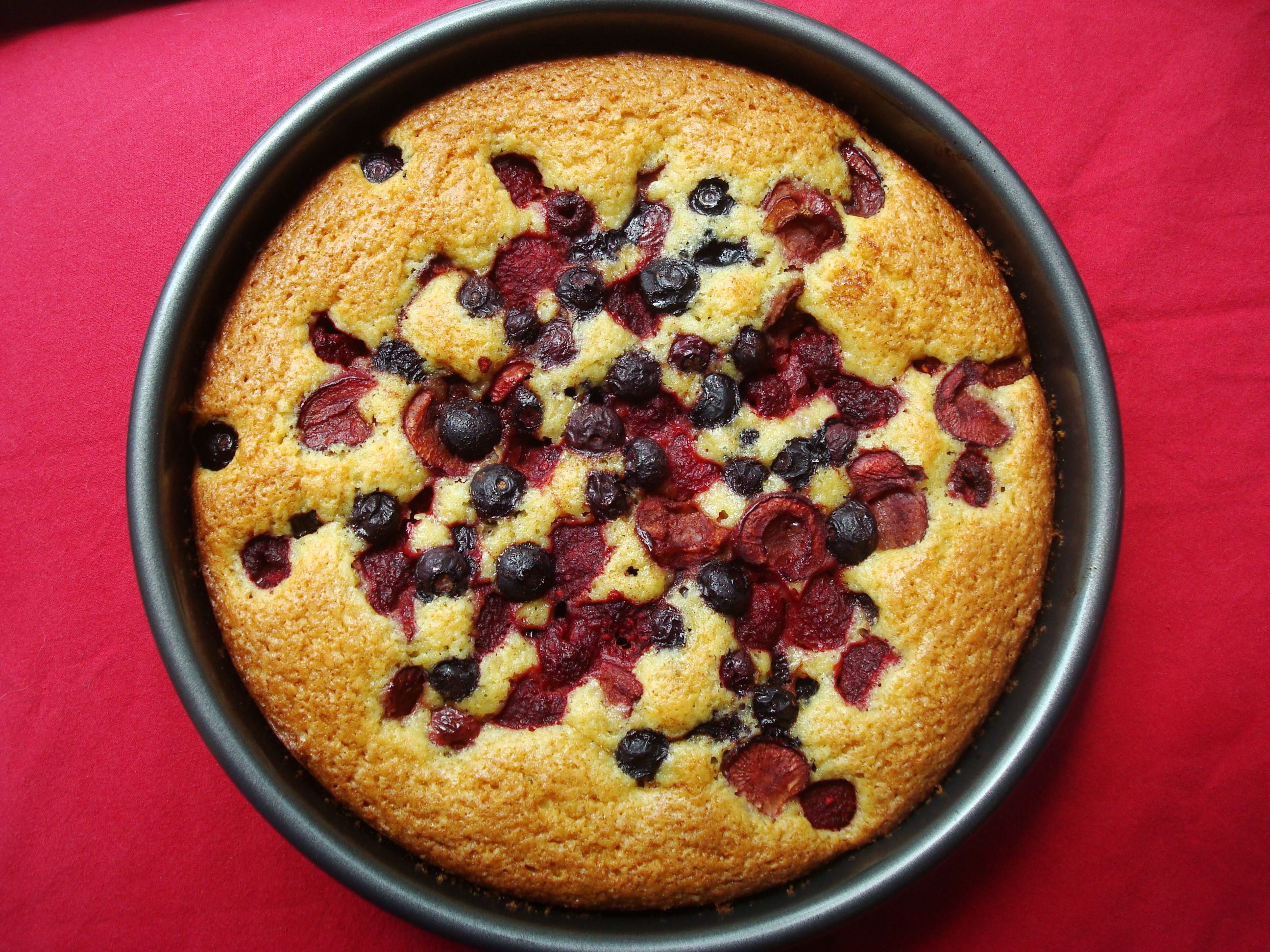 Sunken Berry Cherry Cake Recipe