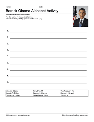 Barack Obama Wordsearch, Worksheets, Coloring Pages