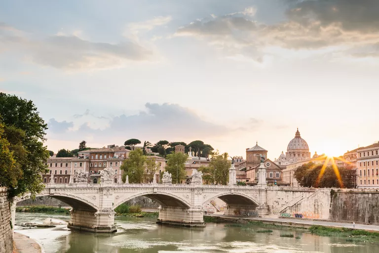 Sunset over the River Tiber with a view of Vatican City