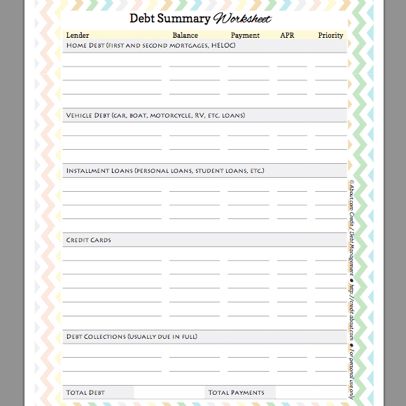 printable debt worksheet Debt Summary Worksheet Free