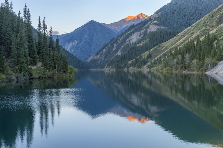 [block]Kolsay Lake at early morning, Tien Shan Mountains, Kazakhstan, Central Asia, Asia