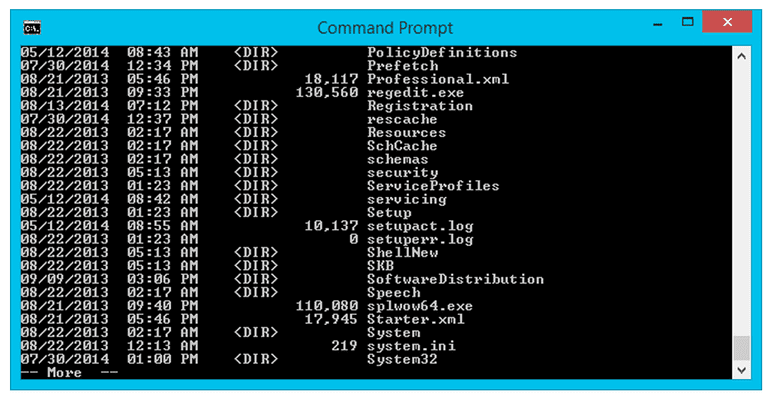 Screenshot of the DIR Command with More