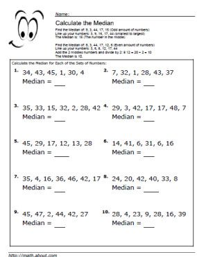 Median Worksheets for Math Students