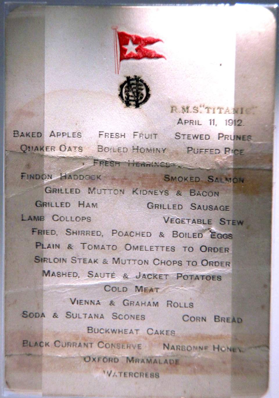 Menus From the RMS Titanic's Fateful Voyage