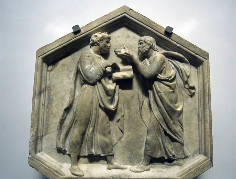 Plato and Aristotle, Relief, Sculpted by Luca della Robbia, 15th century, Renaissance