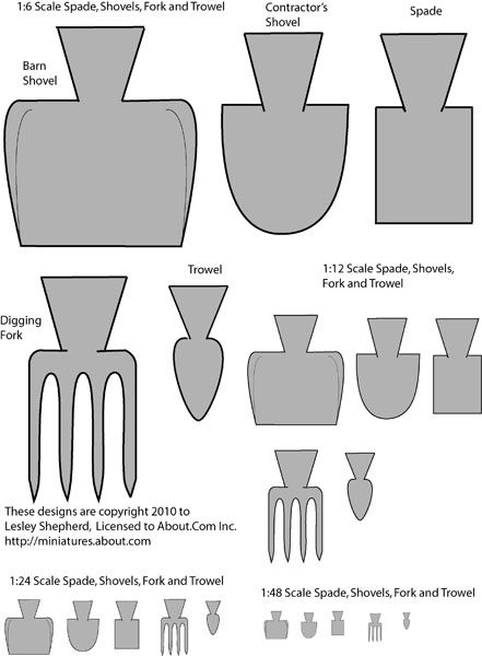 Download Printable Dollhouse Scale Shovels and Garden Tools