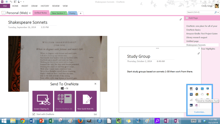 quick notes in onenote