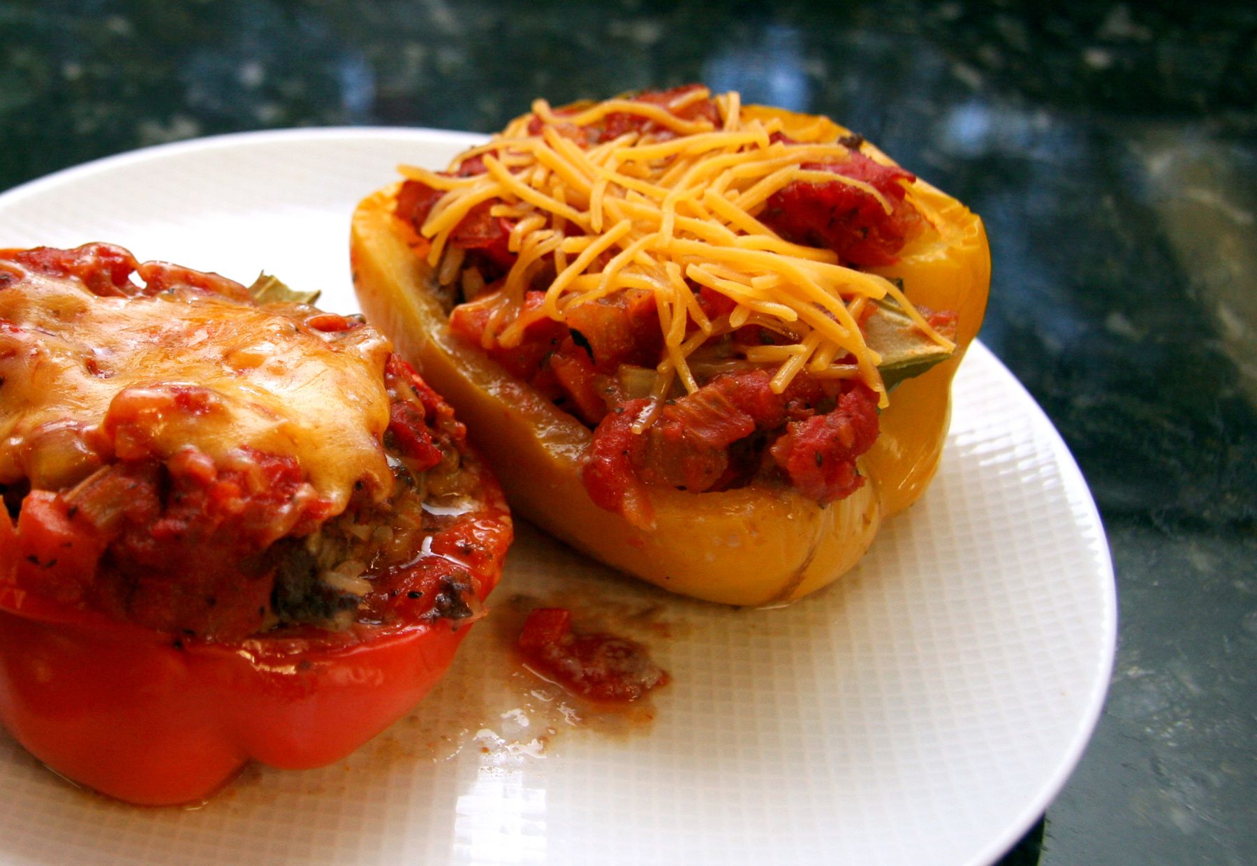 Stuffed Bell Peppers with Ground Beef and Cheese