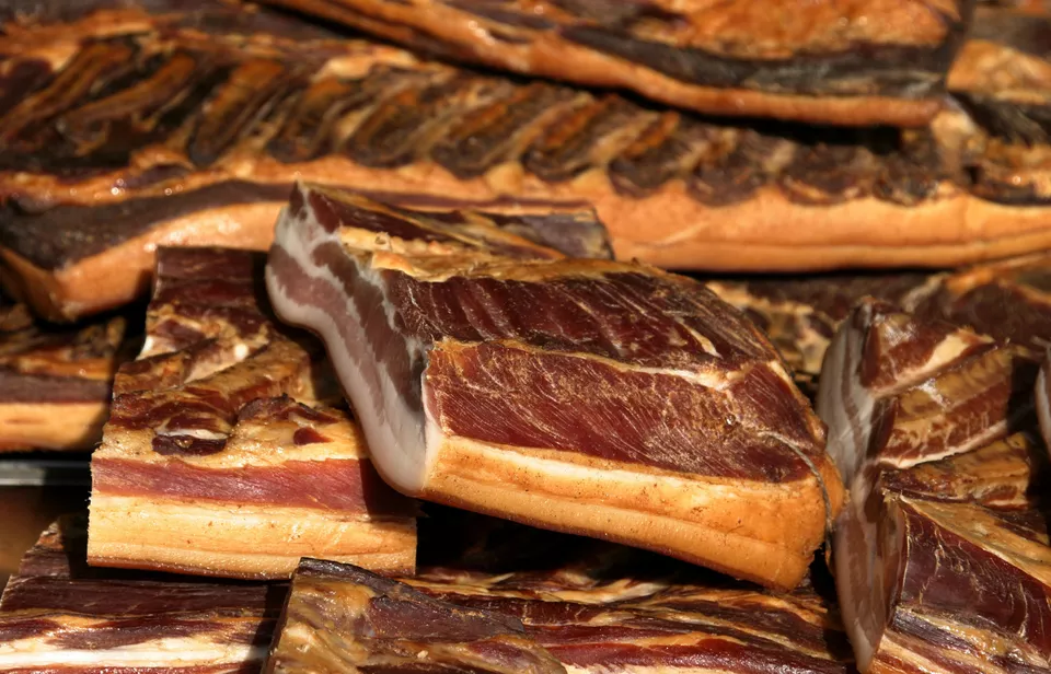Slabs of traditional speck