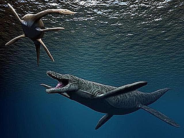 dinosaur with long neck in water