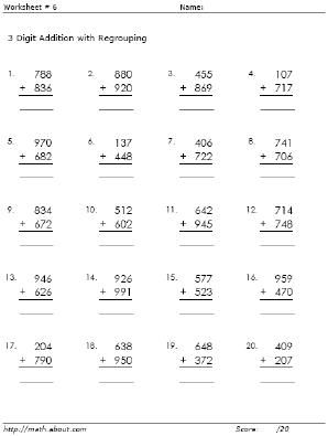 Worksheets for 3-Digit Addition with Regrouping