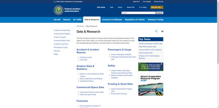The FAA website is a great place to find aviation research.