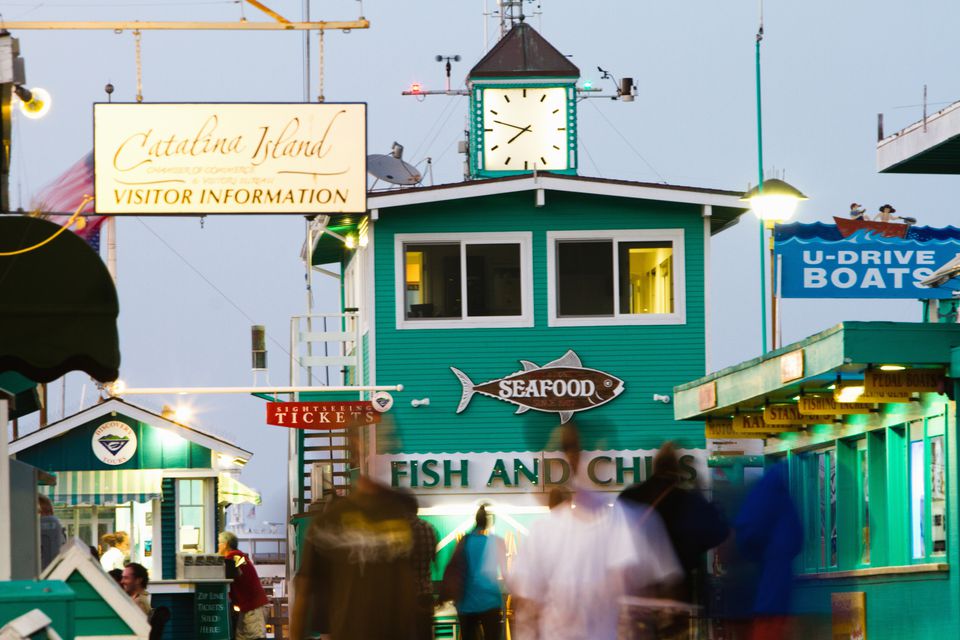 Quaint shops line Avalon's famous beach boardwalk