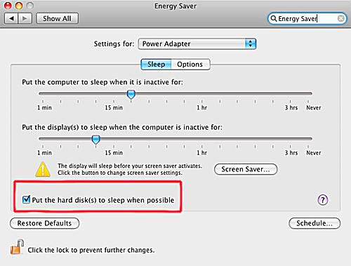 Energy Saver: Using the Energy Saver to Put Your Hard Drives to Sleep