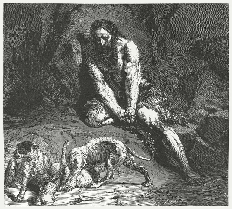 Nebuchadnezzar's dream comes true (Daniel 4,30), wood engraving, published 1886