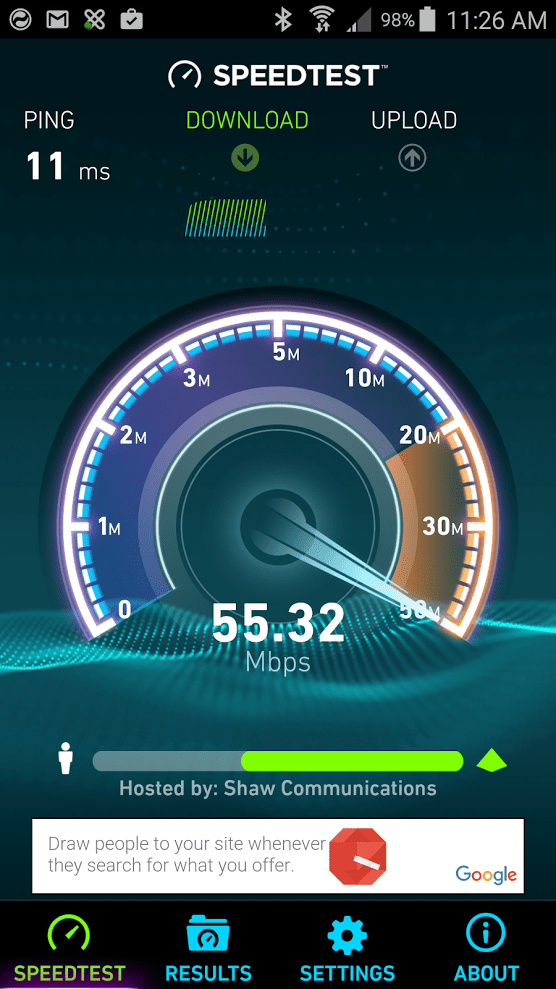 ookla upload and download speed test