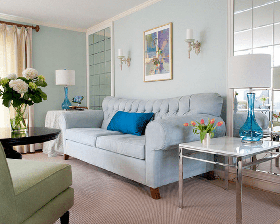 pale blue laquered walls living room