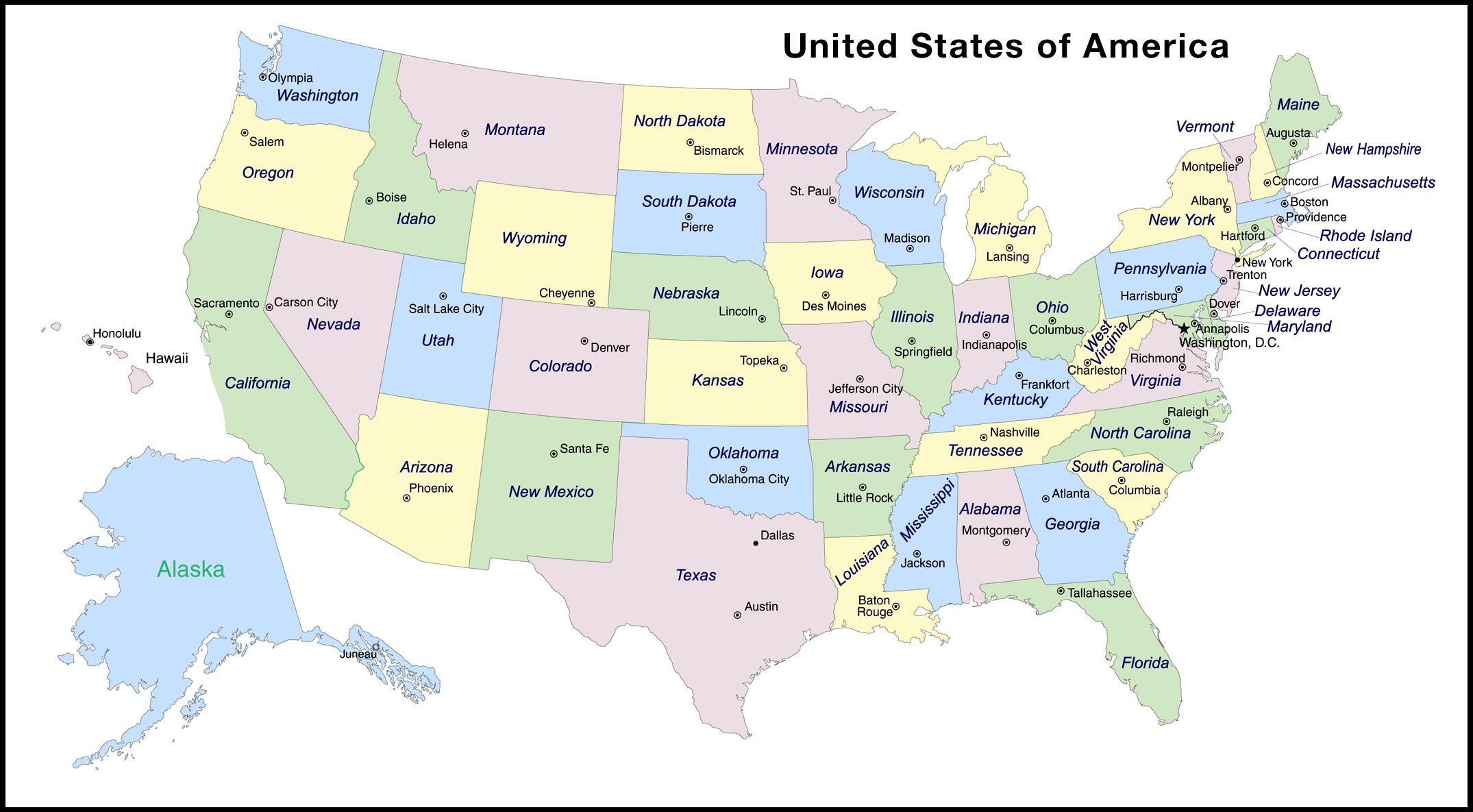 States And Capitals Of The United States Labeled Map