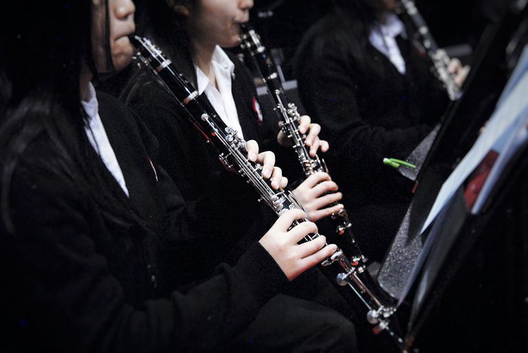 Midsection Of Women Playing Clarinet.