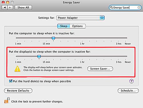 Energy Saver: Using the Energy Saver Preferences Pane to Set Display Sleep Time
