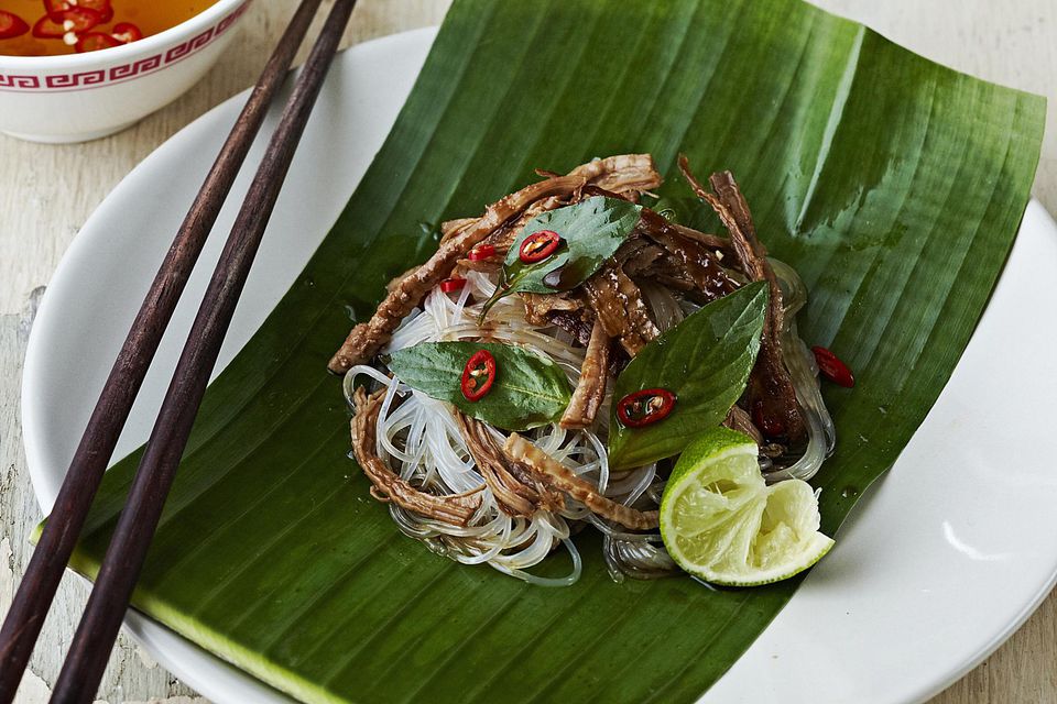 Food on banana leaf