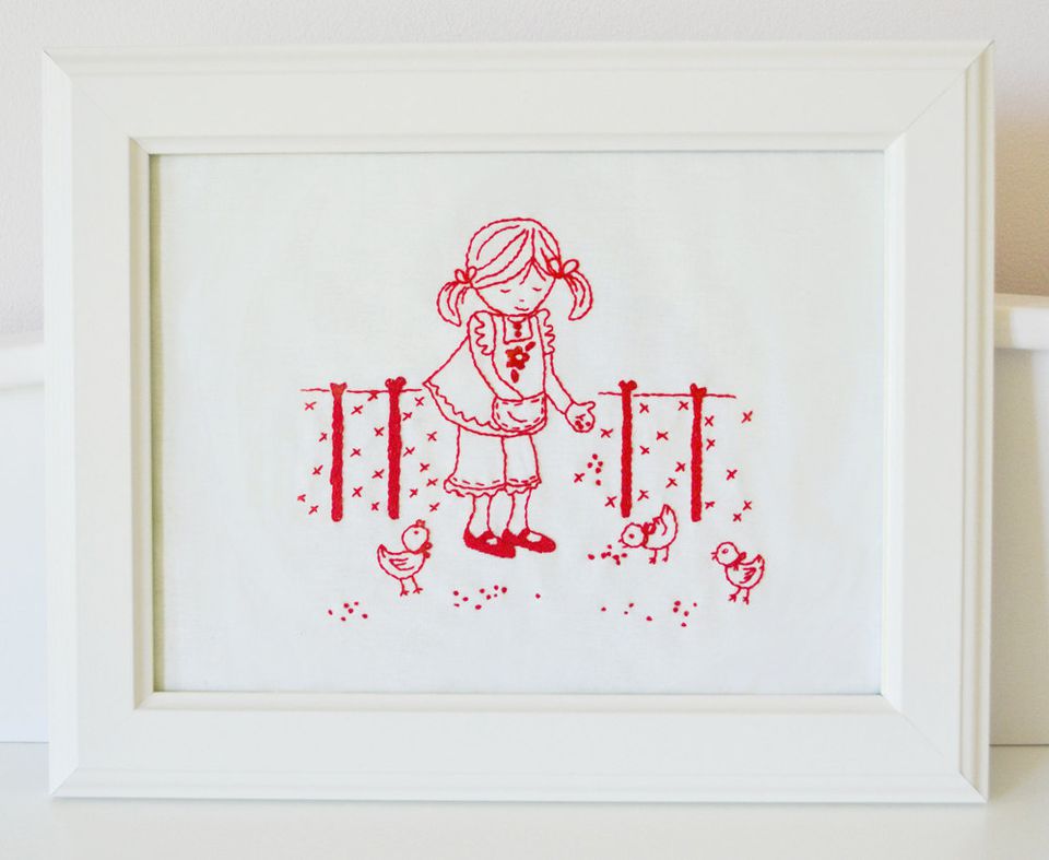 Chicks In Nest Redwork Embroidery | Hand Embroidery