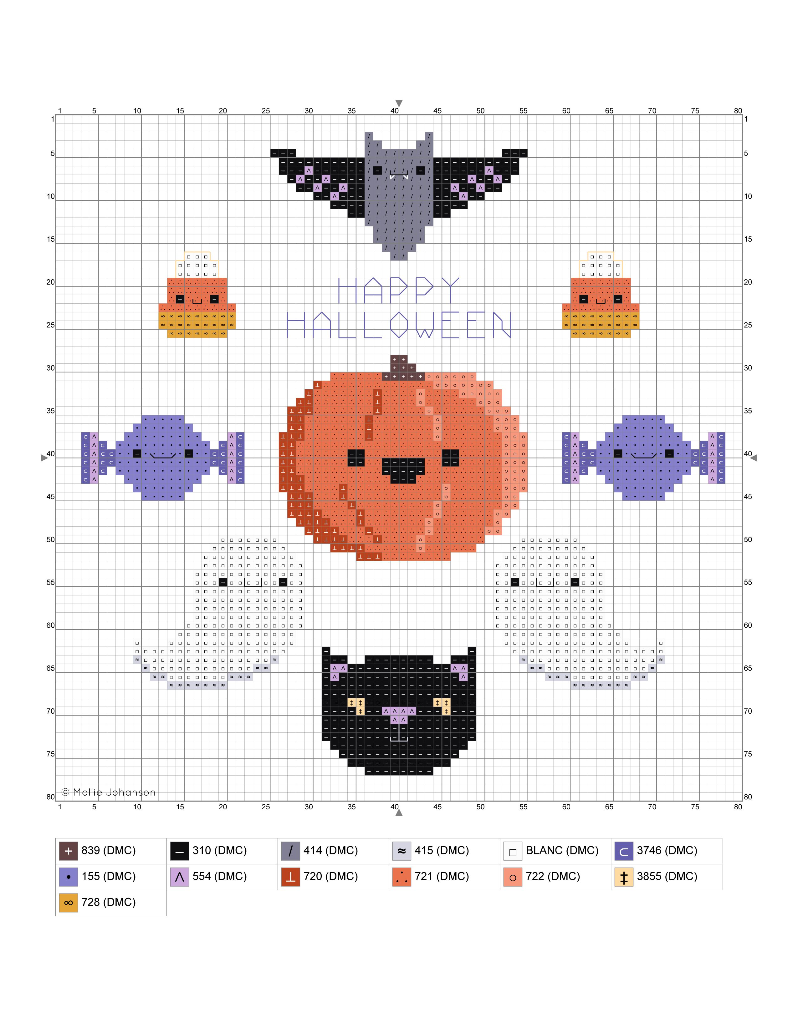 Happy Halloween cross stitch  pattern PDF Pumpkin chart pattern