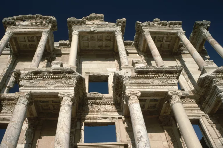 Facade of the Celsus Library ruins showing how staggered porticos are supported by each other
