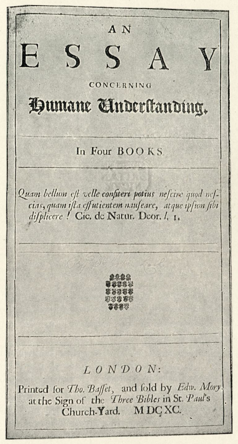 John Locke - titlepage to his 'Essay on Humane Understanding'. English philosopher