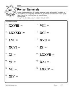 Roman Numeral Worksheets With Answers
