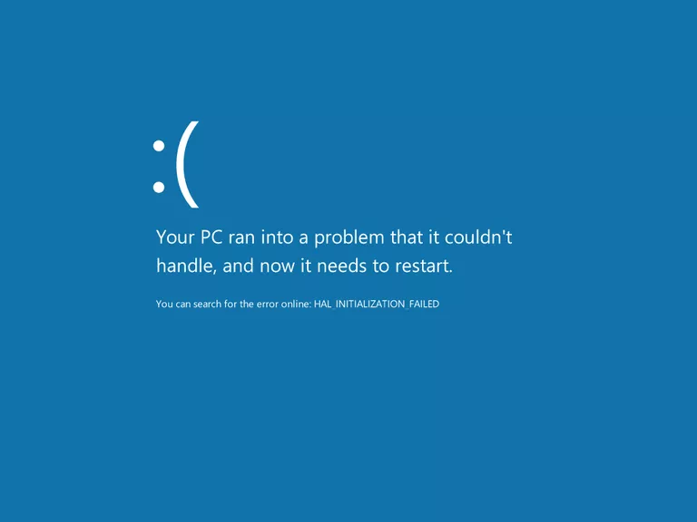 Screnshot of a 0x5C / HAL_INITIALIZATION_FAILED Blue Screen of Death (BSOD) in Windows 8