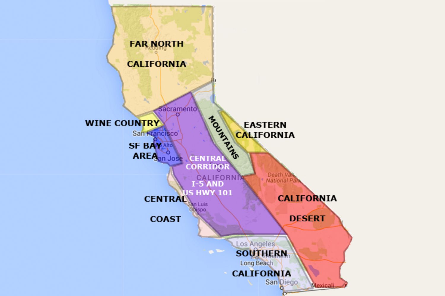Best California State by Area and Regions Map