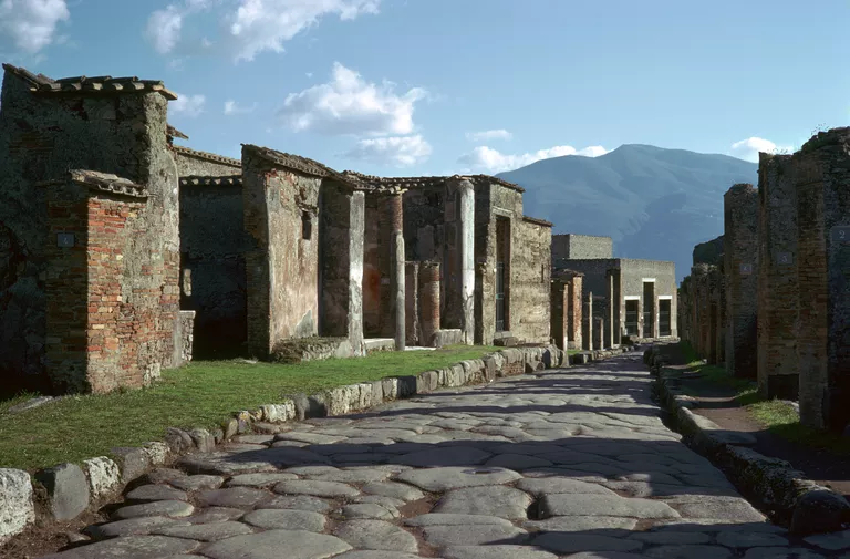 Street Scene in Pompeii with Vesuvius in the Background
