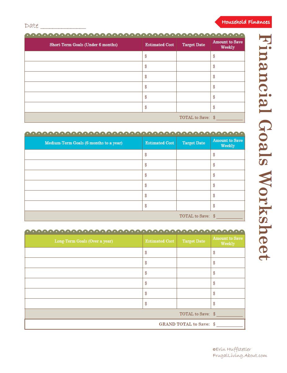 Worksheet Helps Set Financial Goals