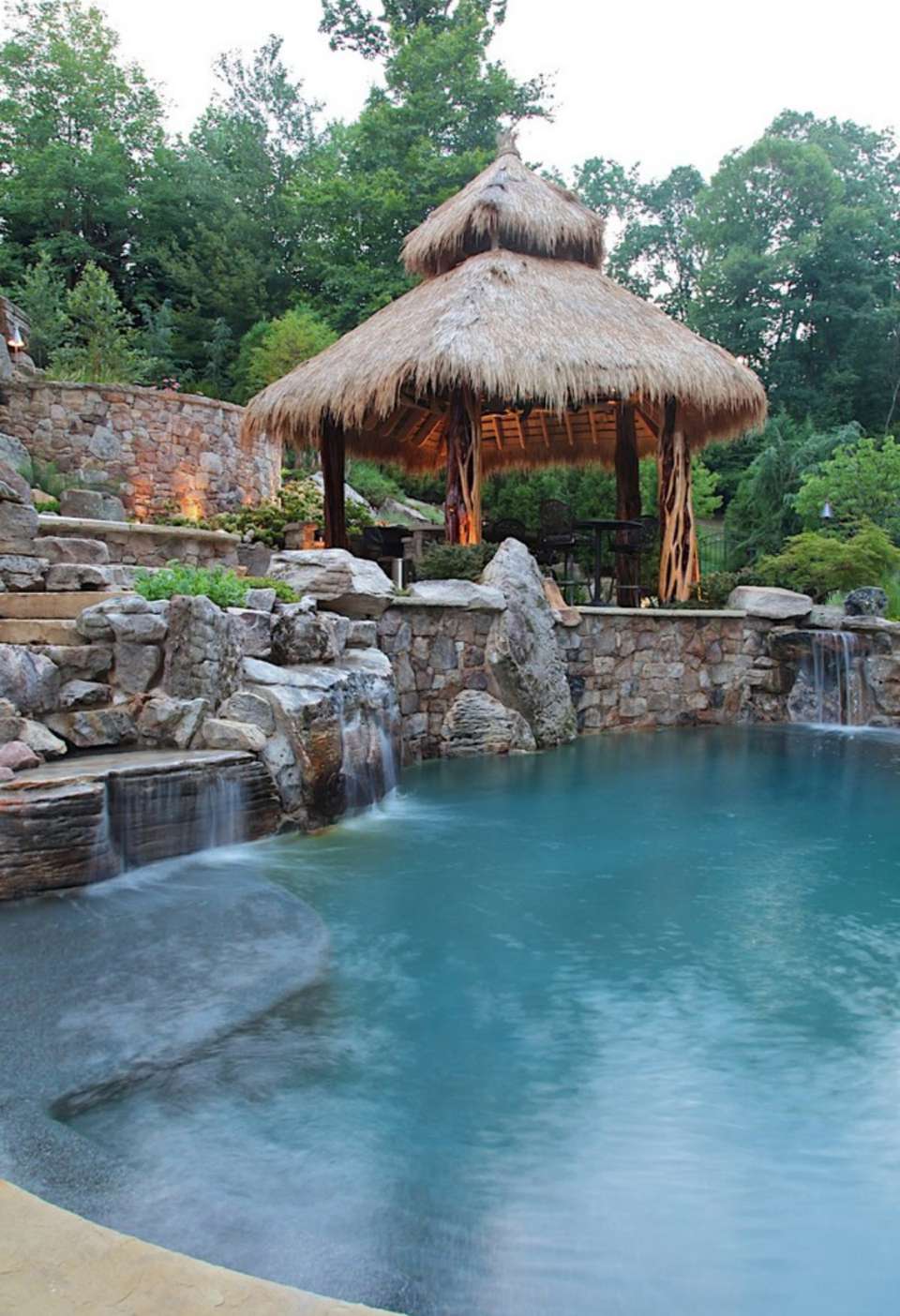 Creative Pool Waterfalls with Simple Decor