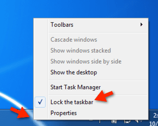 unlock taskbar windows 7