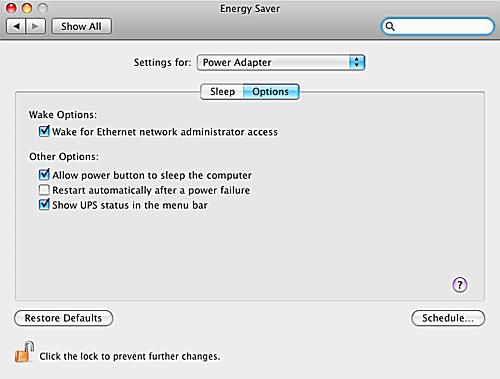 energy saver preferences mac sierra wake for network access