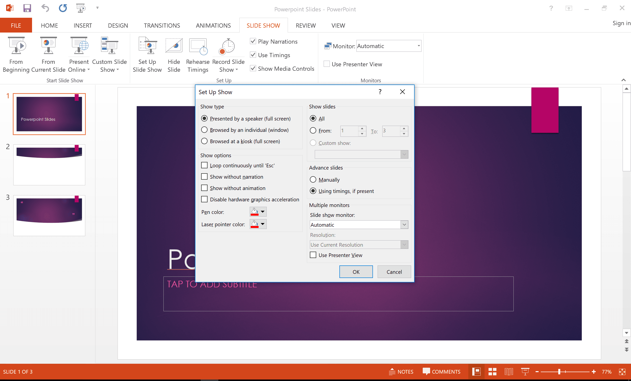 how to see powerpoint slide show not full window