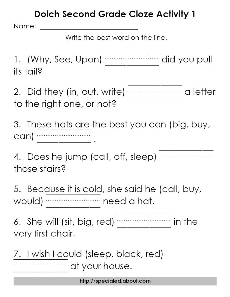 printable grammar grade 3rd for worksheet free Frequency Dolch Cloze High Activities Word