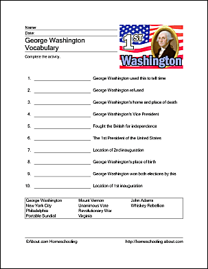 george washington printables wordsearch